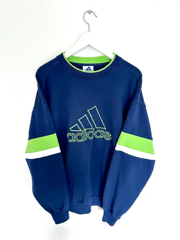 Adidas Sweatshirts — Adidas 90s Big Spellout Sweatshirt Navy/Lime