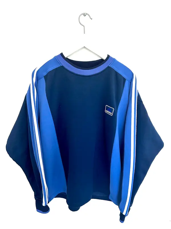 Adidas Sweatshirts — Adidas 90s Small Logo 3 Stripes Colorblock Sweatshirt Blue